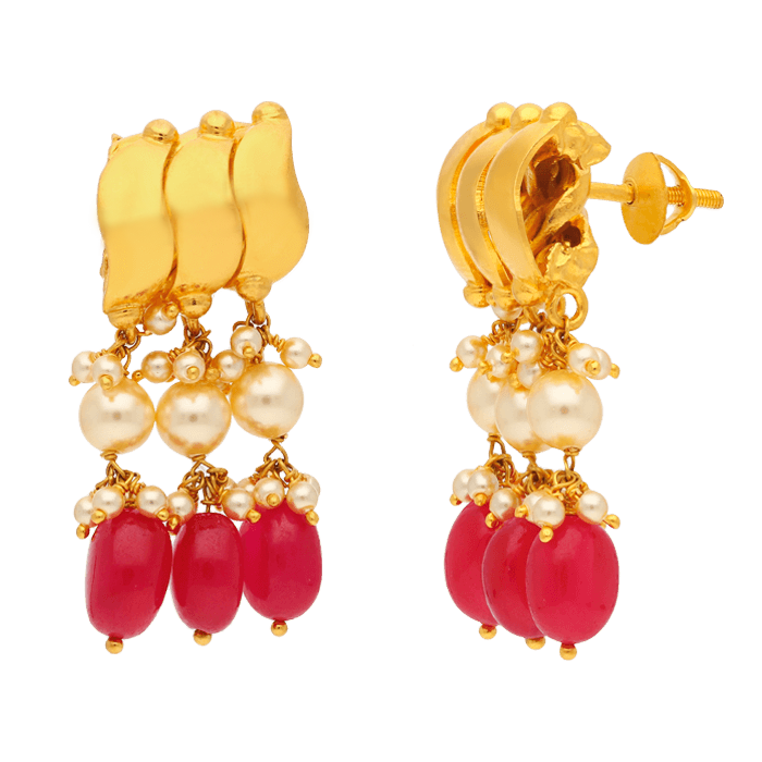 Gold Matte Red Onyx Swan Jhumka Earrings